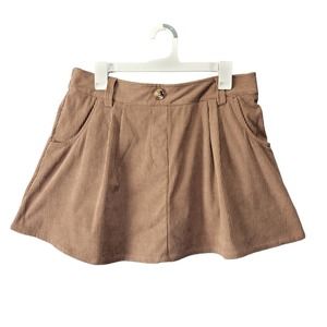 Mini Skirt Skort NWT Halara Corduroy Pocket Brown Large Regular Active Casual